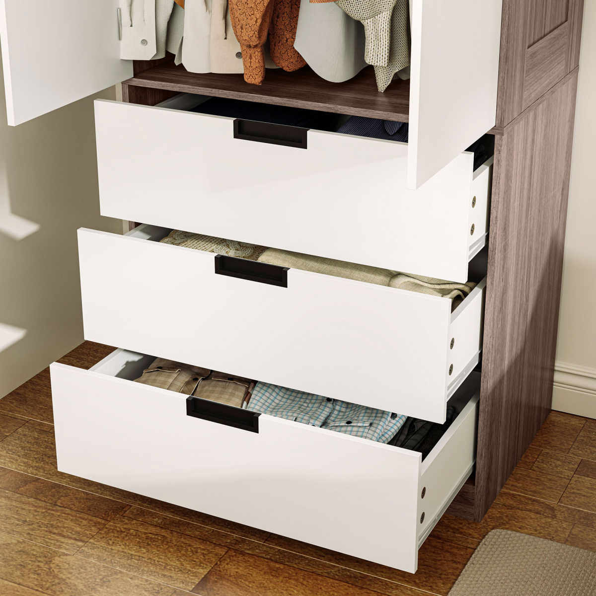 HOMCOM 2-Door Wardrobe with 3 Drawers & Hanging Rail – Bedroom Storage, Brown & White