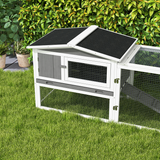 PawHut Outdoor Rabbit Hutch and Run with Sliding Tray, Hay Rack & Ramp, 156 x 58 x 68cm – Fir Wood, Light Grey