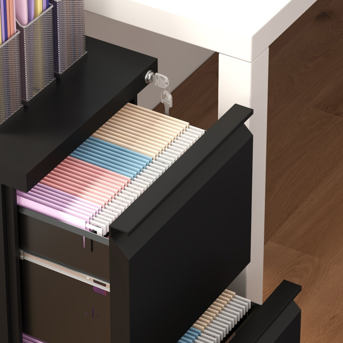 Vinsetto 2 Drawer Lockable Steel File Cabinet with Hanging Bar – Home Office Filing Storage, Black