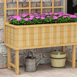 Outsunny Fir Wood Raised Garden Bed Planter with Trellis, Drainage Holes & Liner – Climbing Plants, Natural