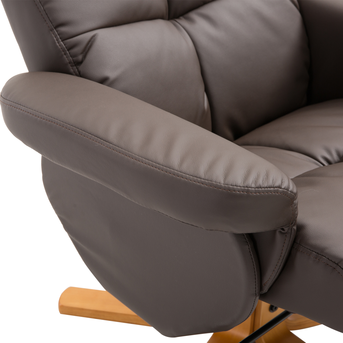 Faux Leather Recliner Chair with Storage Ottoman Footrest & Wipe-Clean Upholstery – Living Room Lounger, Brown