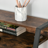 HOMCOM Writing Desk with Two-Tier Worktop and Storage Shelf – Home Office Computer Workstation, Rustic Brown