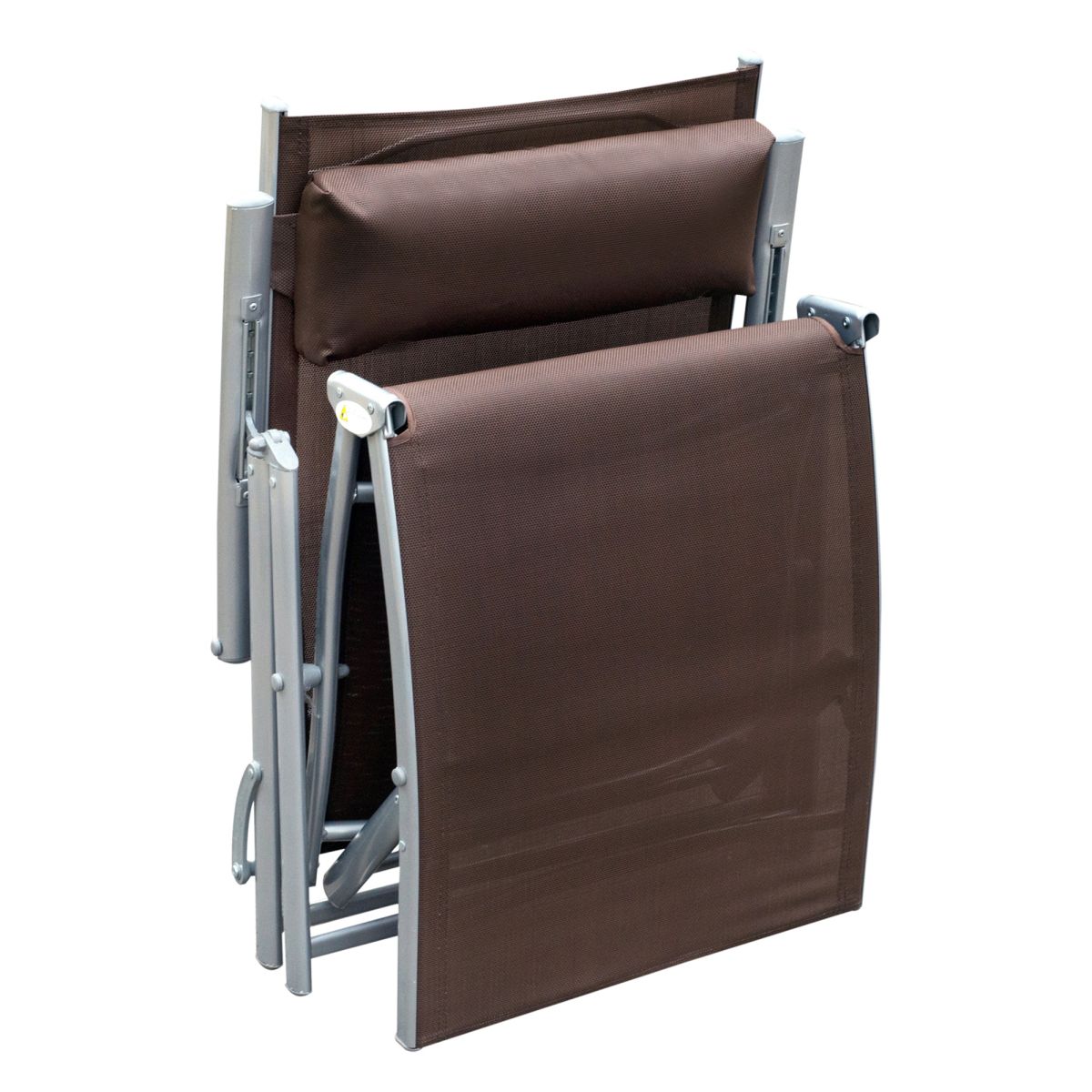 Outsunny Heavy-Duty Foldable Sun Lounger with 7-Level Recline & Pillow, Steel Frame, Texteline – Brown
