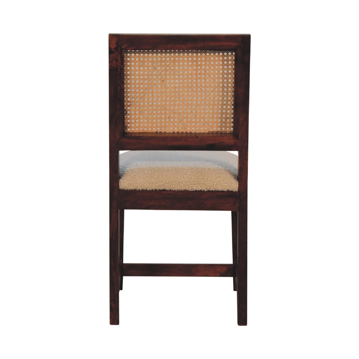 Artisan Furniture Boucle Upholstered Chair with Rattan Back & Solid Mango Wood Frame – Cream and Brown
