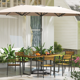 Outsunny 7 Piece Garden Dining Set with Table & 6 Stackable Chairs, Parasol Hole – Steel & Fir Wood, Brown