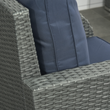 Outsunny 6-Piece Padded Rattan Garden Set with 3-Seater Sofa, 2 Reclining Armchairs, Footstools & Table, Blue