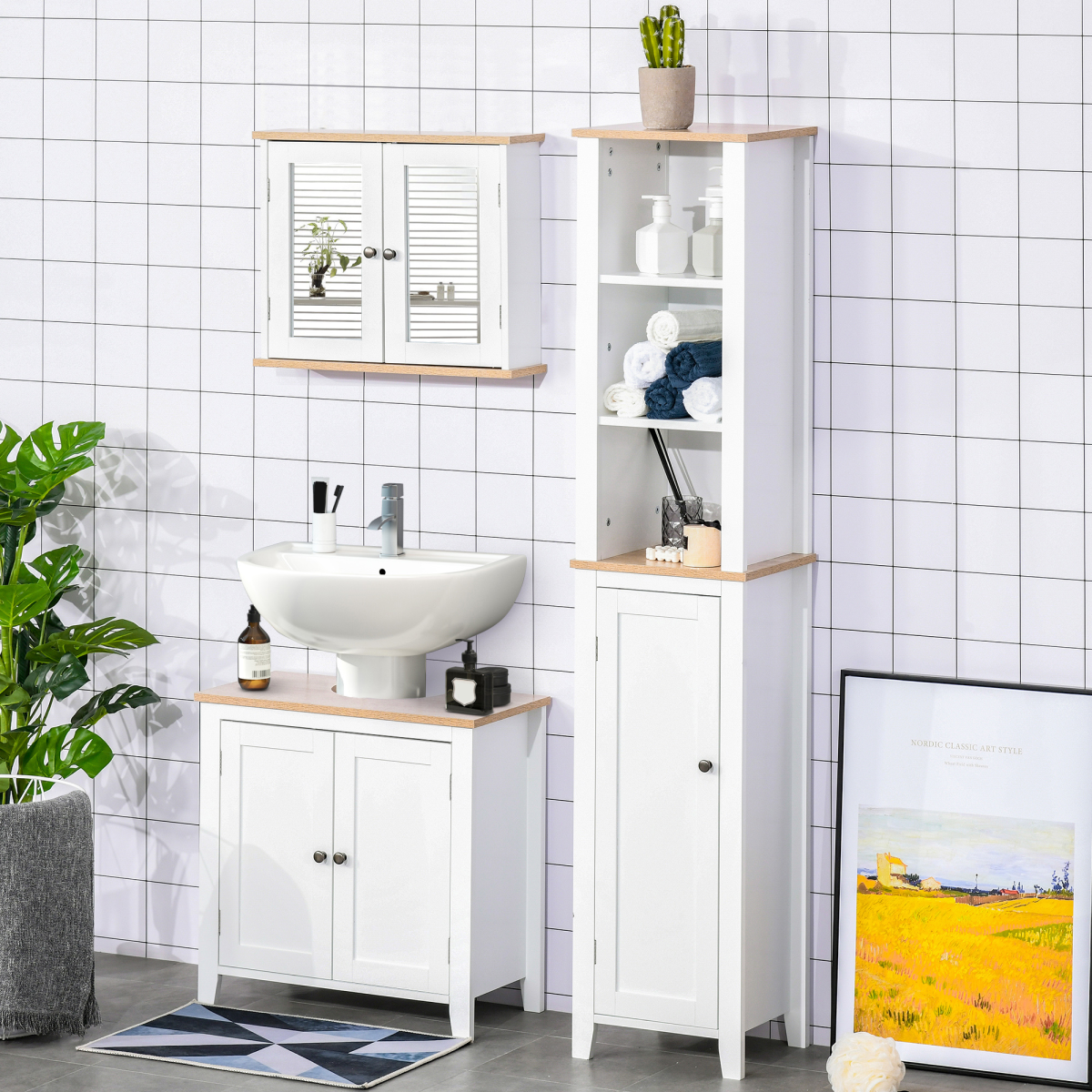 kleankin Pedestal Under-Sink Bathroom Cabinet with Double Doors – Space-Saving Storage for Small Bathrooms