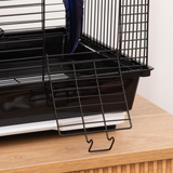PawHut Metal Bird Cage with Plastic Perch, Food Container, Swing Ring and Handle – Compact Cage, Black