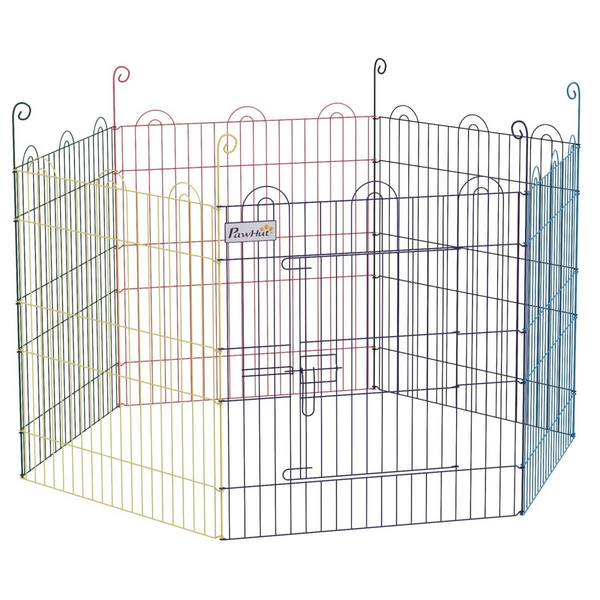 PawHut Multicolour Pet Playpen with Door, 6 Shapeable Panels – Dog, Puppy and Small Animal Crate