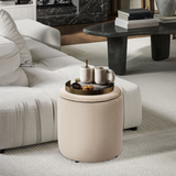 HOMCOM Set of 2 Fabric Storage Ottomans with Removable Lids – Hidden Storage and Extra Seating, Cream White