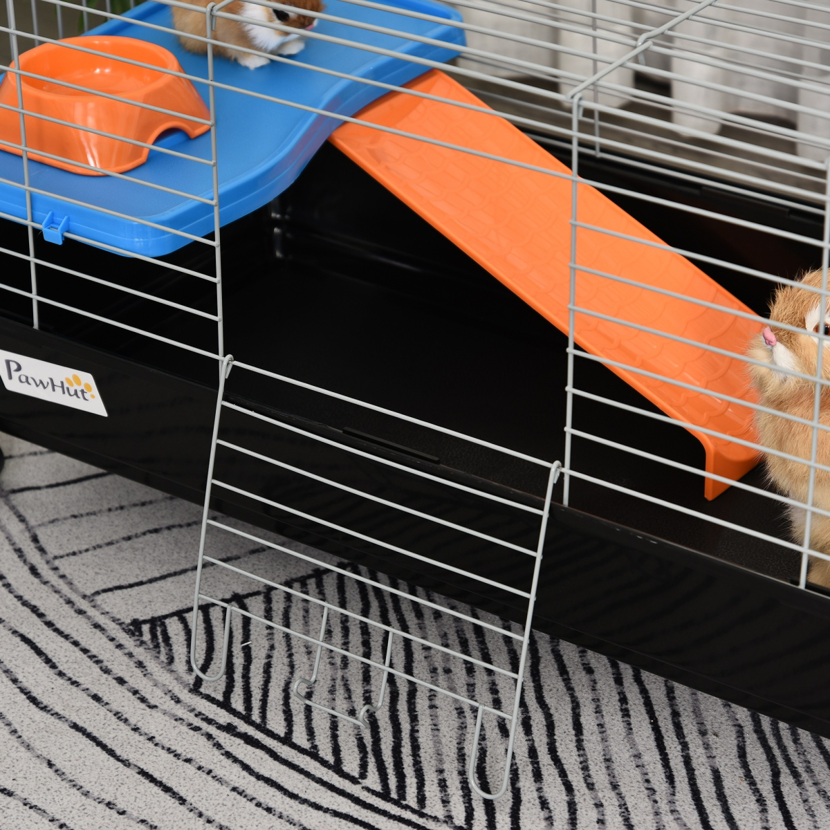 Pawhut 89cm Small Animal Cage with Lockable Wheels, Platform & Ramp – Rabbit, Ferret & Chinchilla Home, Black