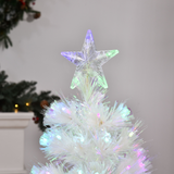 HOMCOM 4ft Pre-Lit Artificial Christmas Tree with Multi-Coloured Fibre Optic and LED Lights – Foldable, White