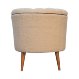 Artisan Furniture Solid Wood Boucle Armchair with Buffalo Leather Seat – Upholstered Accent Chair, Cream & Brown