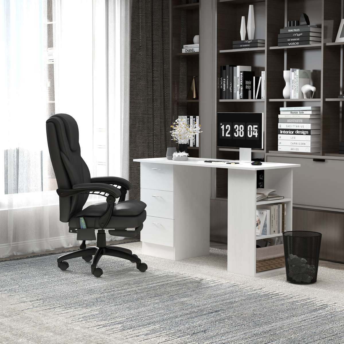 120cm Computer Desk with 3 Shelves & Drawers – Home Office Workstation, White