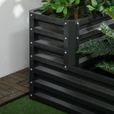 Outsunny 2 Tier Galvanised Steel Raised Garden Bed Planter Box – Open-Bottom Planter for Herbs & Flowers, Dark Grey