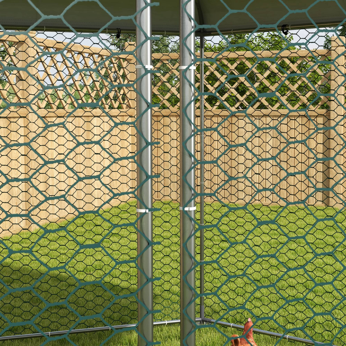 PawHut Walk-In Chicken Run with Cover – Galvanised Steel Coop for 10-15 Chickens, Ducks and Rabbits