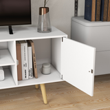 Minimalist TV Stand with Cable Management & Solid Wooden Legs – Scandi Living Room Storage, White