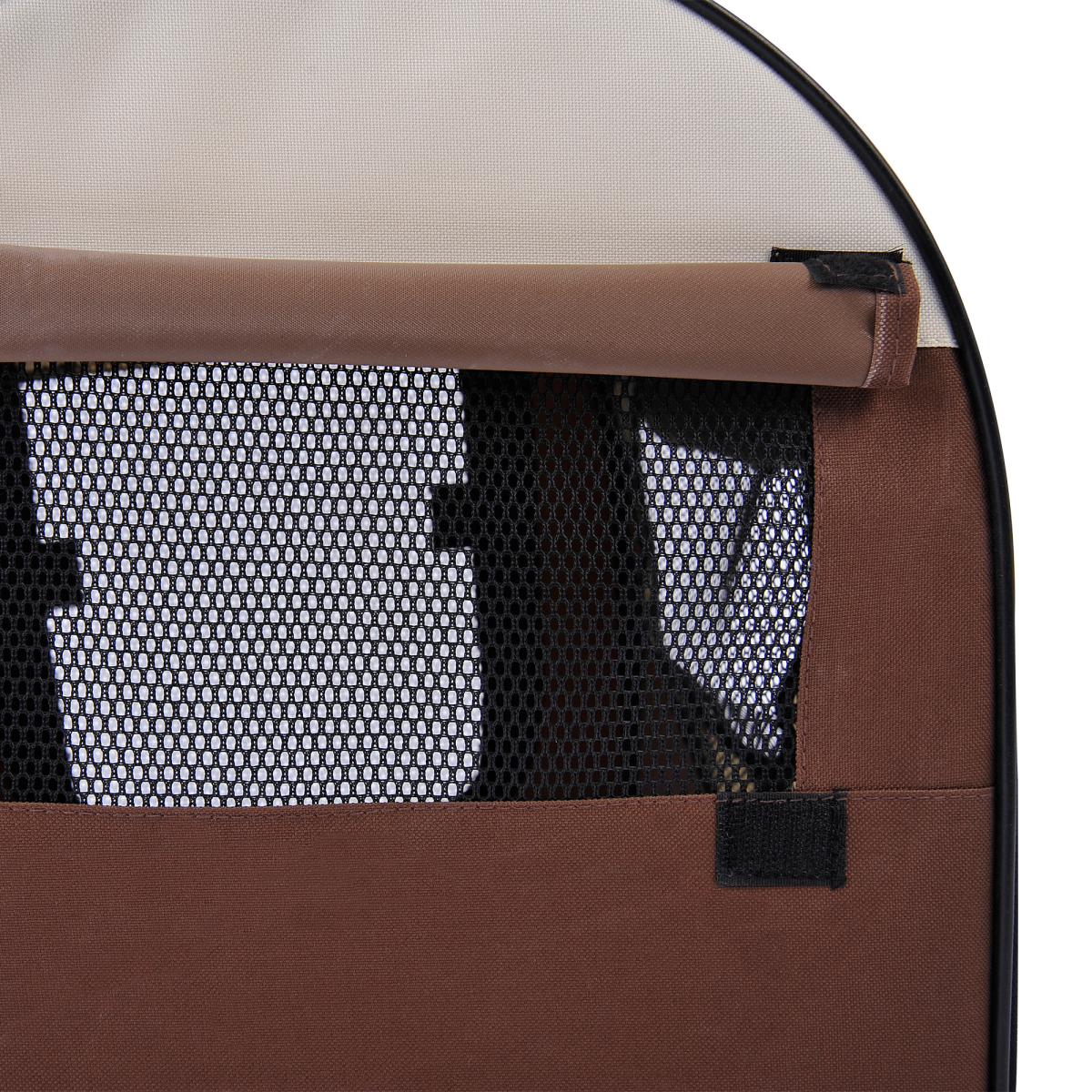 PAWHUT Folding Soft Pet Crate with Lamb Mat, Mesh Windows & Ground Stakes – Dog & Cat Travel Carrier, Brown