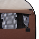 PAWHUT Folding Soft Pet Crate with Lamb Mat, Mesh Windows & Ground Stakes – Dog & Cat Travel Carrier, Brown