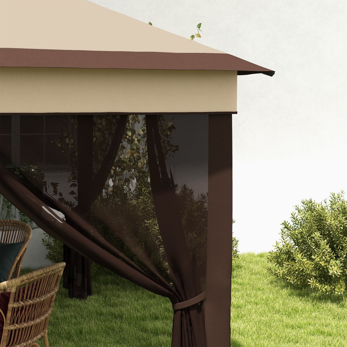Outsunny 3x3m Pop Up Gazebo with UV30+ Canopy, Mesh Curtains & Adjustable Height – Garden Shelter, Beige