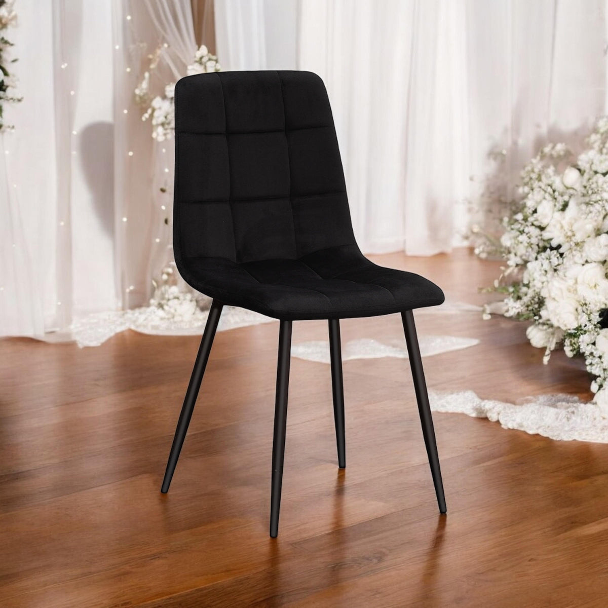 AcaciaHome Velvet Padded Dining Chair with Black Metal Legs
