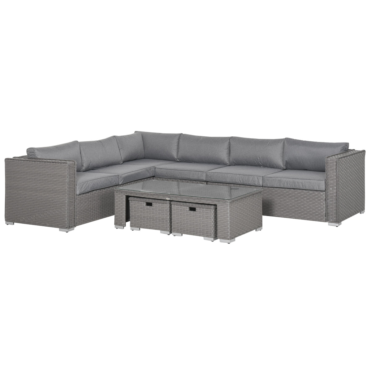 Outsunny Rattan Corner Sofa Set footstool detail