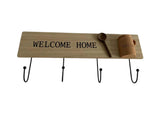 AcaciaHome Wall Mounted Wooden Cup Holder Rack with 4 Iron Hooks – Floating MDF Mug & Key Organiser, Beige