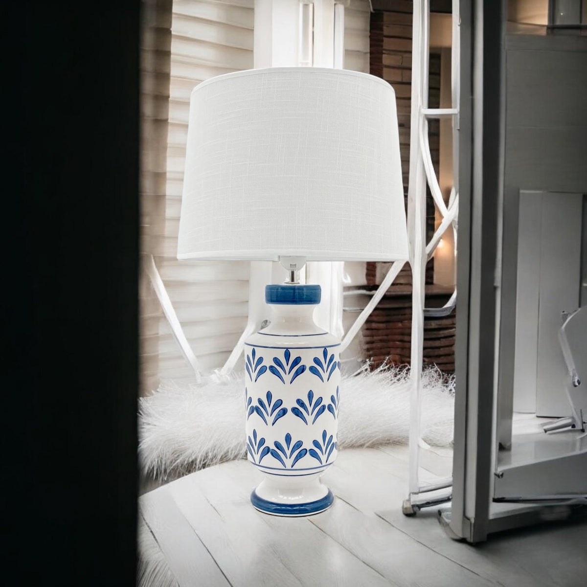 Oriental Floral Ceramic Table Lamp with Drum Shade – 37/50cm Bedside & Accent Lighting