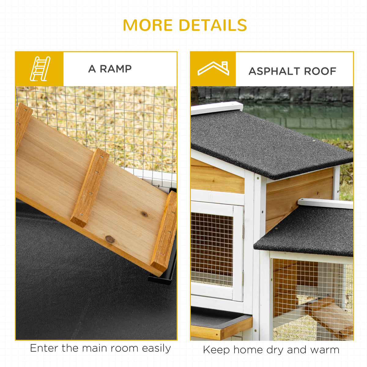 PawHut Two-Tier Wooden Rabbit Hutch with Two Runs, Slide-Out Trays & Ramp – Outdoor Guinea Pig Hutch
