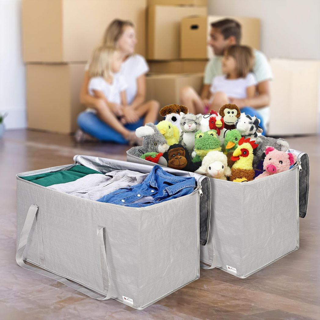 Vinsani 6 Pack Heavy-Duty Moving Bags with Zip and Handles, 50kg Capacity – Storage Organiser, Grey