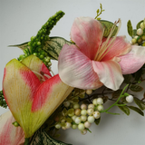 Leaf Luxury Artificial Pink Lily Wreath – 60cm Floristry Door Wreath with Woven Base