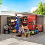 Outsunny 11.3 x 9.2ft Galvanised Steel Garden Shed with Double Doors & Vents – Heavy-Duty Storage, Grey