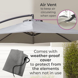 Neo 3m Grey Cantilever Parasol with Solar LED Lights, Crank Handle and Cross Base – Garden Umbrella