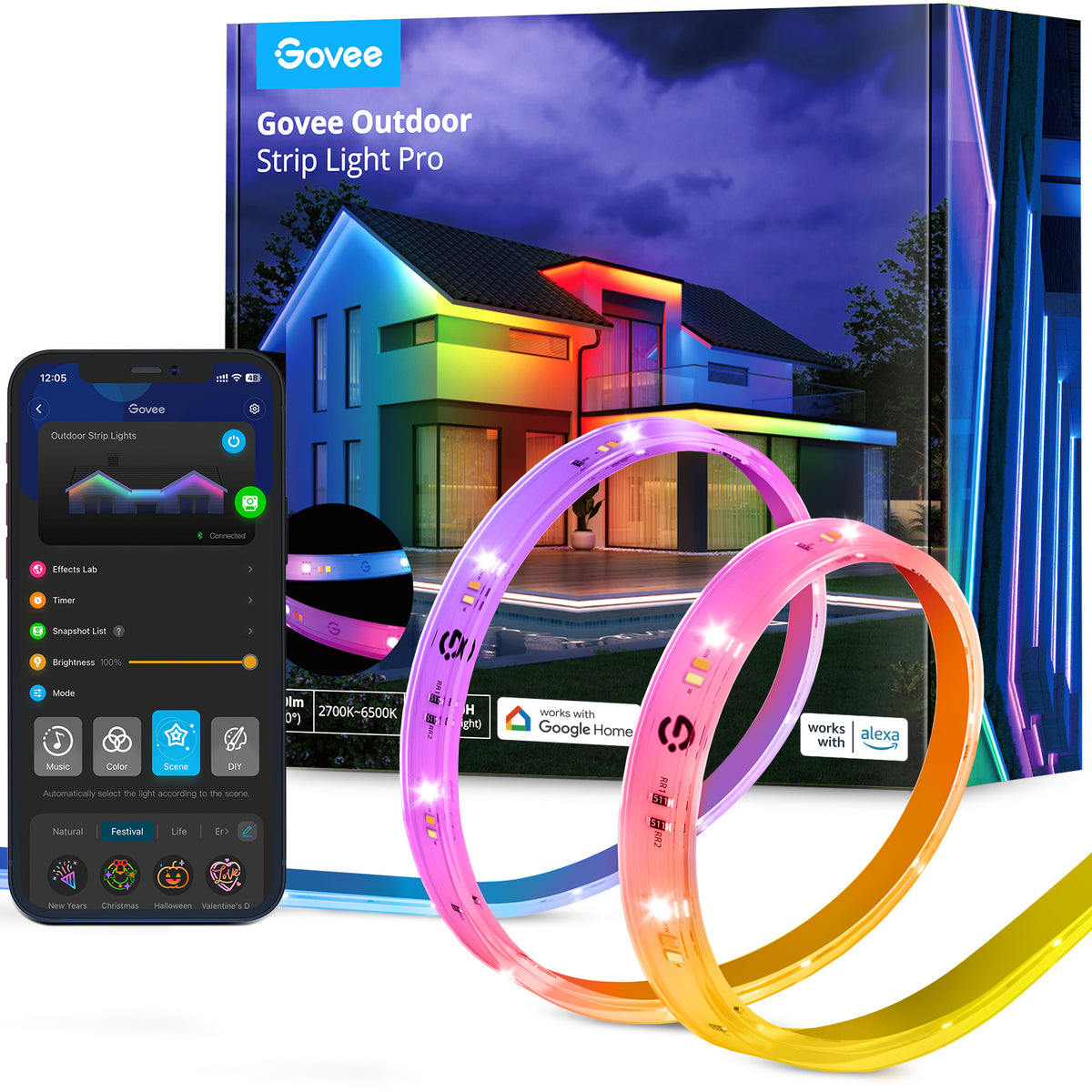Govee Outdoor LED Strip Light RGBICWW, 10m IP65 – Colour and White Lighting for Patios and Gardens