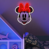 YELLOWPOP Disney Minnie Mouse Face LED Neon Wall Lamp – USB Licensed Light for Bedrooms, Red and White
