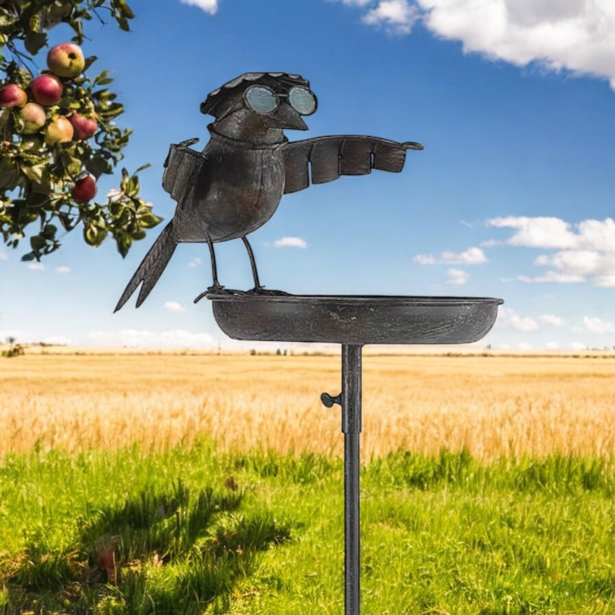 Modern Metal Bird Feeder Birdbath Spinner Stake with Rocking Motion – Decorative Garden Art, Black, 51"