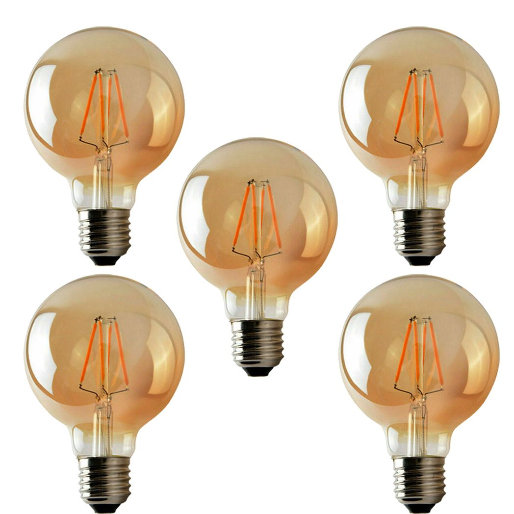 Ledsone 5-Pack E27 G95 Dimmable LED Edison Bulbs – Vintage Amber Glass Filament Lamps, 2700K Warm White
