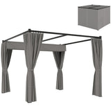 Outsunny 3x3m Retractable Pergola with PU Canopy & Privacy Curtains – Metal Frame Garden Shade, Light Grey