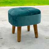 AcaciaHome Round Velvet Ottoman Footstool with Lift-Up Storage – Traditional Pattern for Living Room or Office, Blue