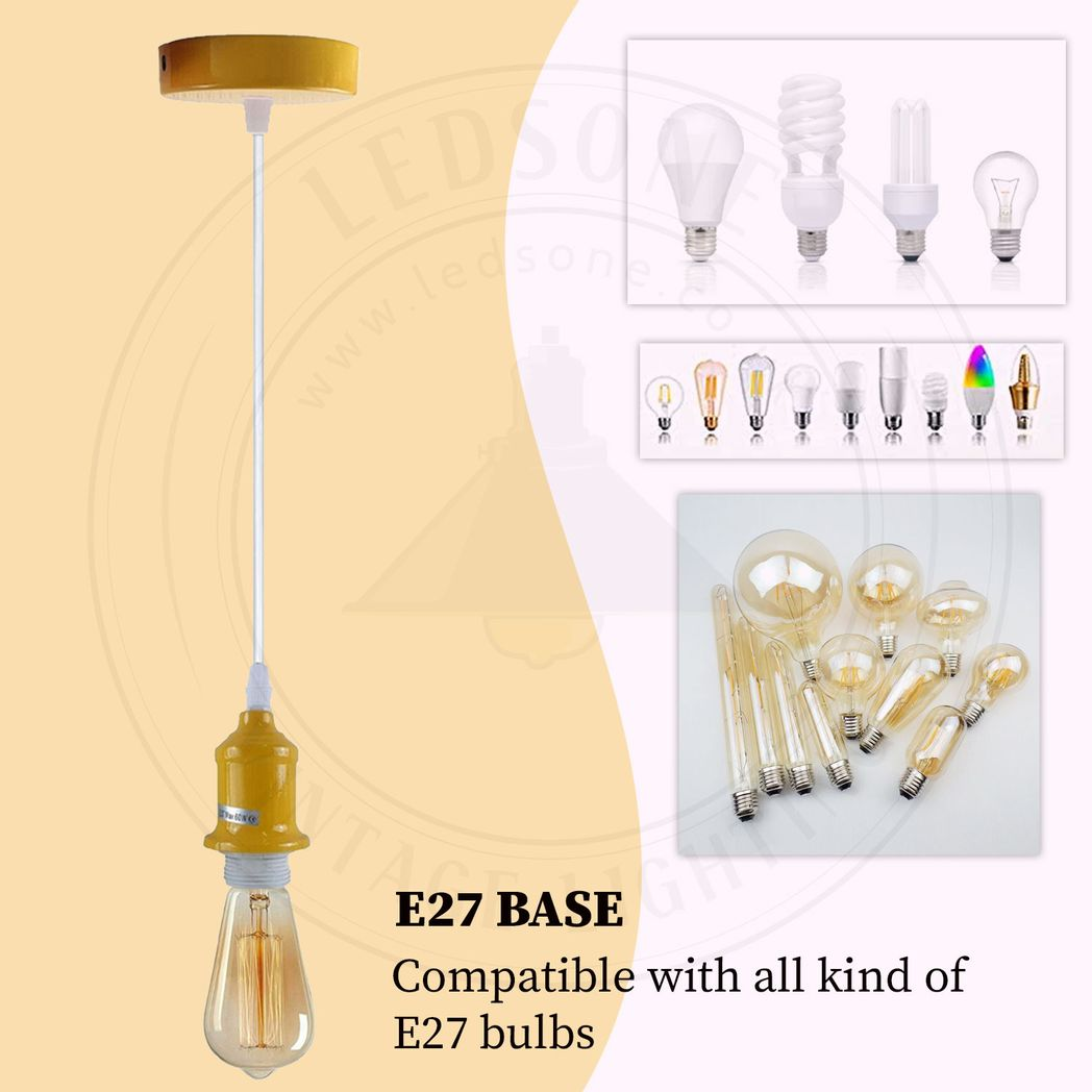 LEDSONE 10 Pack Industrial Pendant Light Fitting with E27 Lampshade Holder and 95cm Adjustable Cable