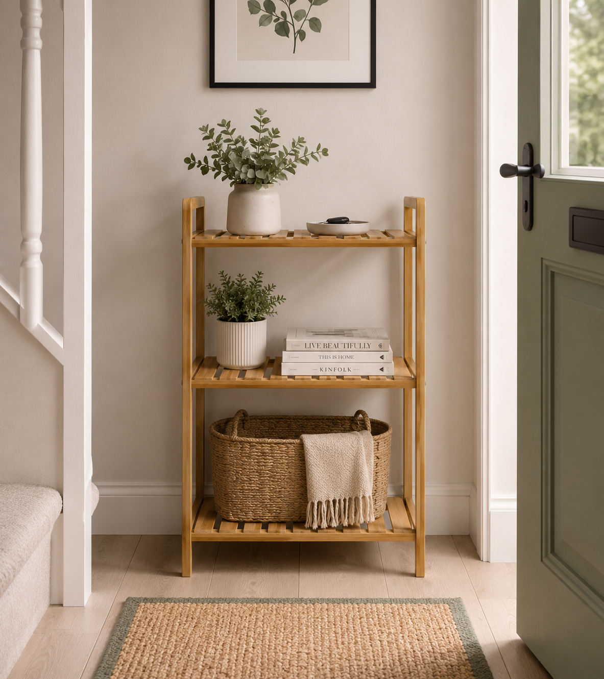 Avilo 3 Tier Bamboo Storage Shelf with Slatted Design – Freestanding Rack for Bathroom & Bedroom