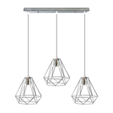 LEDSONE 3-Head Ceiling Pendant with 20cm Chrome Diamond Wire Cages – Vintage Industrial Rectangular Base