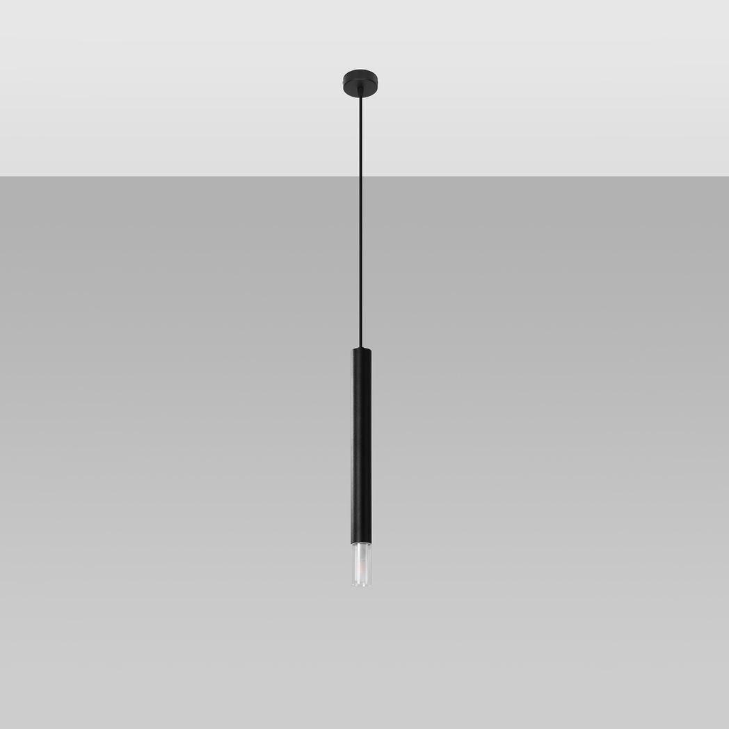 Sollux Lighting Wezyr Modern Pendant Lamp with Steel and Glass Shade, G9 – Hanging Ceiling Light, Black