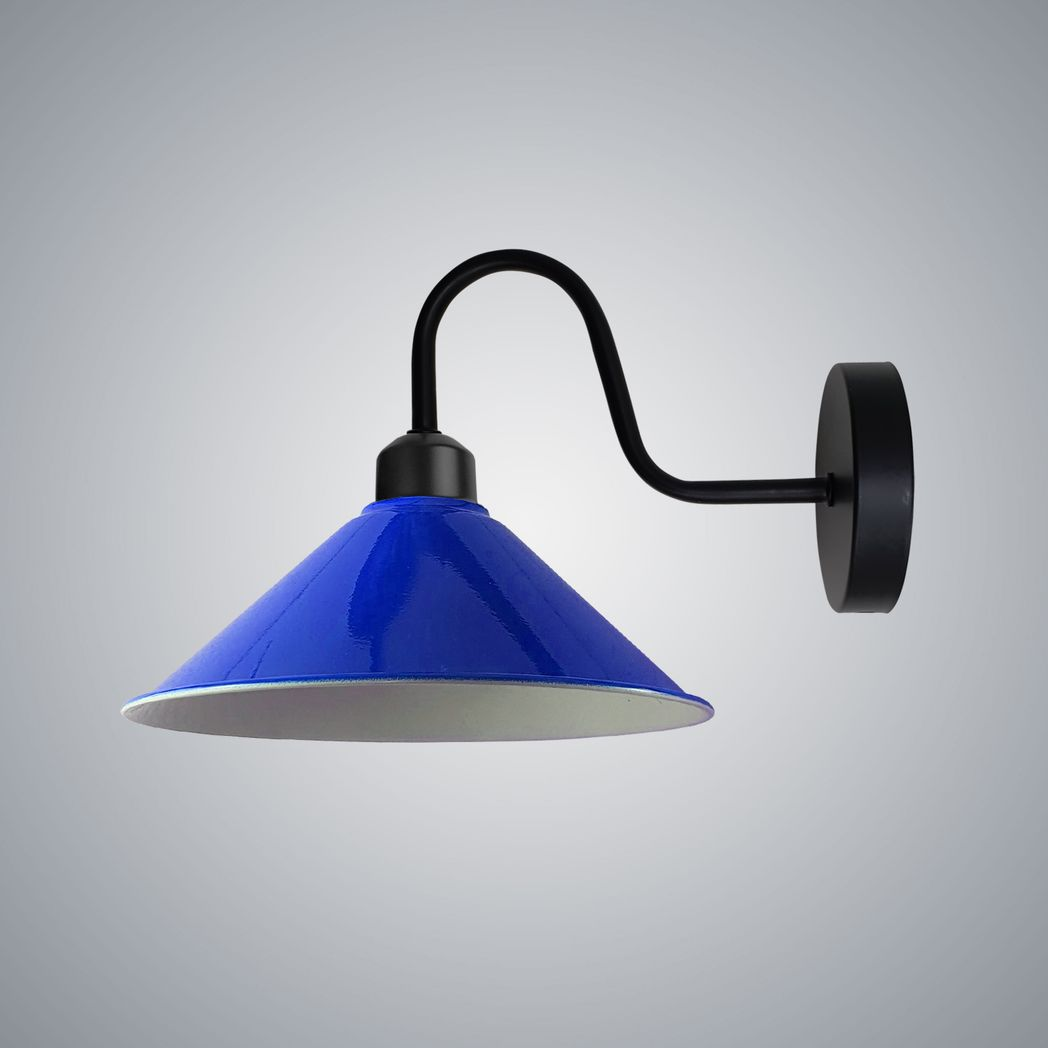 Navy Blue Cone Wall Light with Swan Neck Arm, E27 Base & Black Sconce – Dimmable Vintage Indoor Wall Lamp