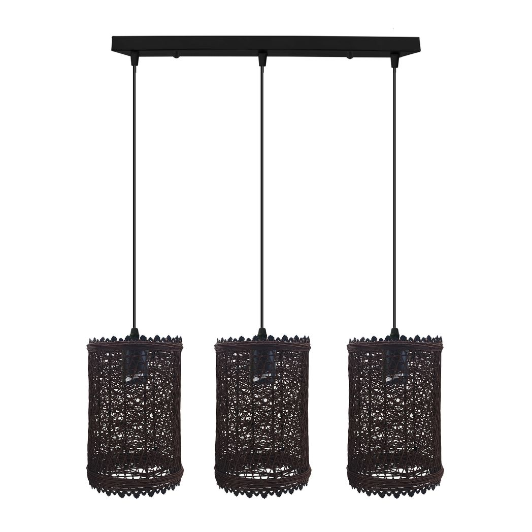 LEDSONE 3-Head Rectangle Base Natural Wicker Rattan Pendant Light, E27 – Kitchen Island & Dining Room