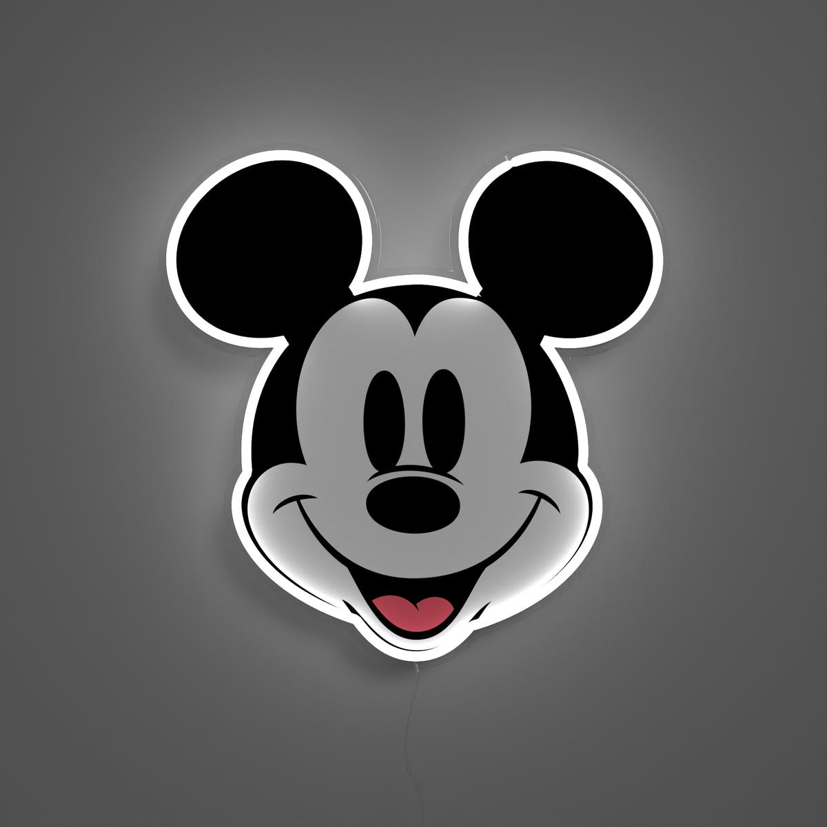 YELLOWPOP Disney Mickey Face LED Neon Sign – White Glow USB Licensed Wall Light with Acrylic Backing