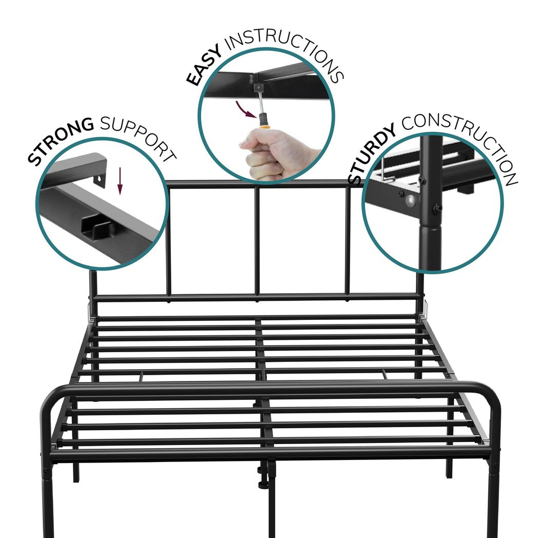 House of Home Extra Strong Black Metal Double Bed Frame with Rounded Head & Footboard