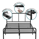 House of Home Extra Strong Black Metal Double Bed Frame with Rounded Head & Footboard