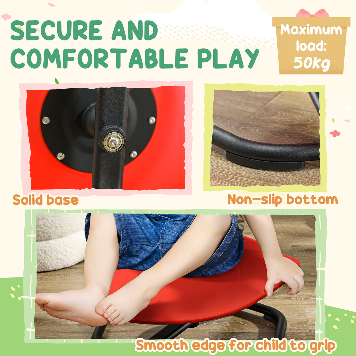 AIYAPLAY Kids Sit and Spin Sensory Chair with Multiple Spinning Modes and Non-Slip Base – Coordination & Balance, Red
