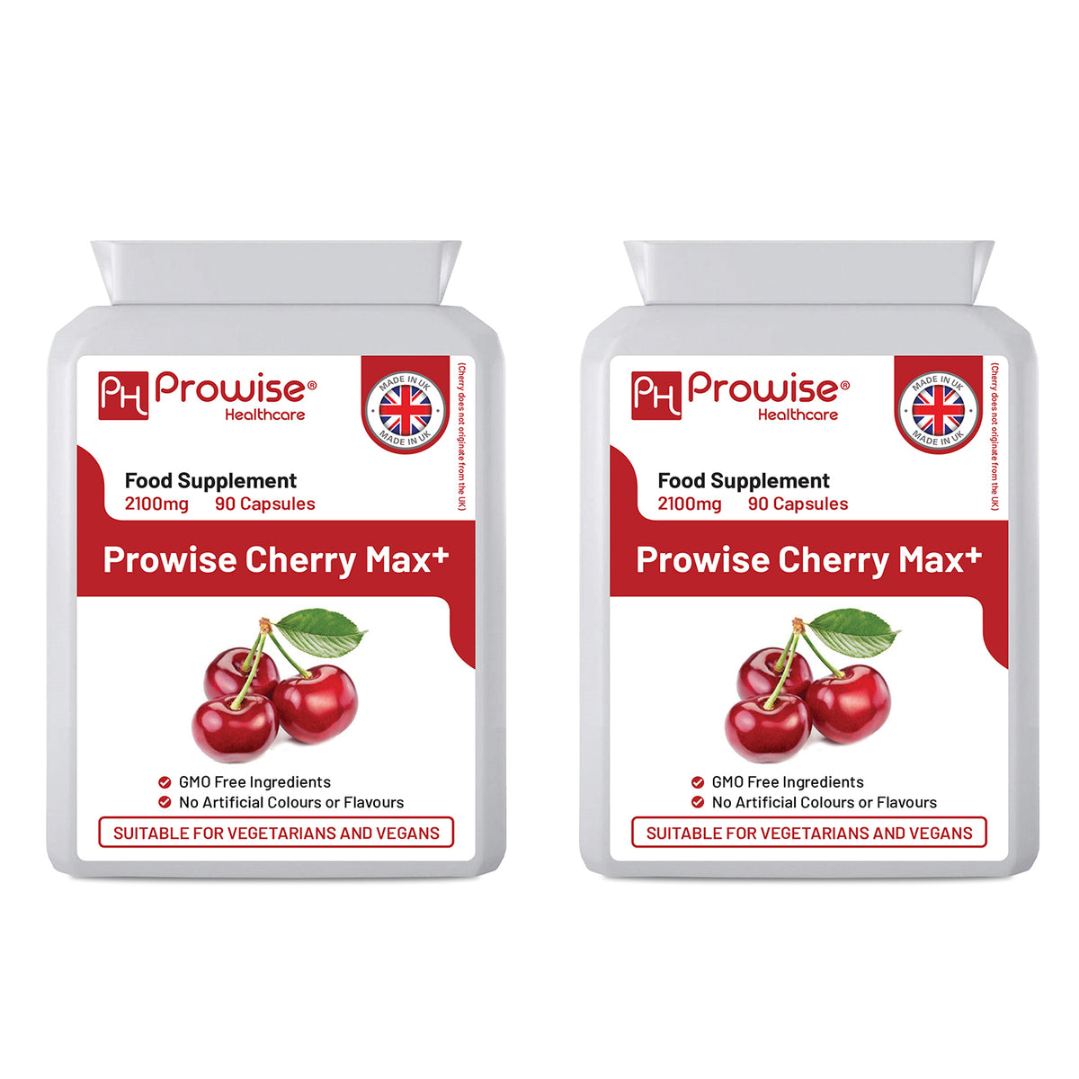 Prowise Cherry Max+ 2100mg Montmorency Cherry Capsules, Pack of 2 – 90 Vegan Capsules, Made in UK
